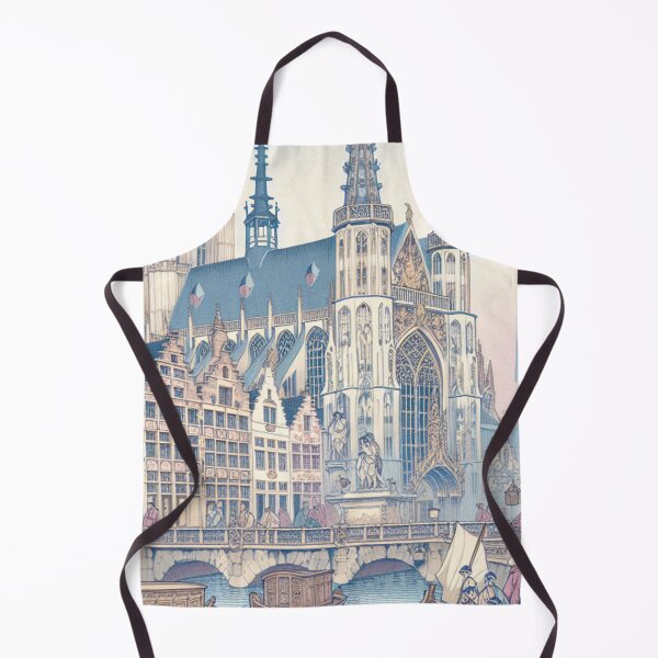 Item preview, Antwerpen Belgium Ukiyo-e Art - Cathedral of Our Lady Japanese Woodblock Style Gothic Architecture Canal Scene designed and sold by Vandy Fullam.