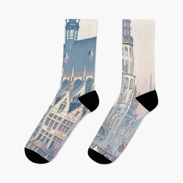 Item preview, Antwerpen Belgium Ukiyo-e Art - Cathedral of Our Lady Japanese Woodblock Style Gothic Architecture Canal Scene designed and sold by Vandy Fullam.