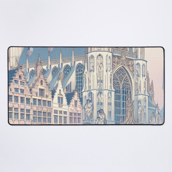 Item preview, Antwerpen Belgium Ukiyo-e Art - Cathedral of Our Lady Japanese Woodblock Style Gothic Architecture Canal Scene designed and sold by Vandy Fullam.