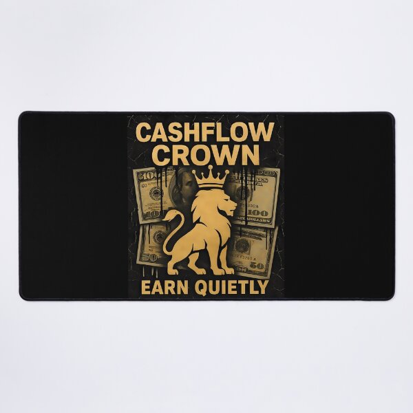 Item preview, Cashflow Crown – Gold Crowned Lion Money Poster with “Earn Quietly” Motivation, Black & Gold Luxury Street Art designed and sold by Bored Elon.