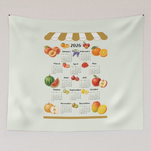 Item preview, 2026 Fruit Calendar Poster | 12 Colorful Fruits Monthly Wall Art designed and sold by JOOKDesign.