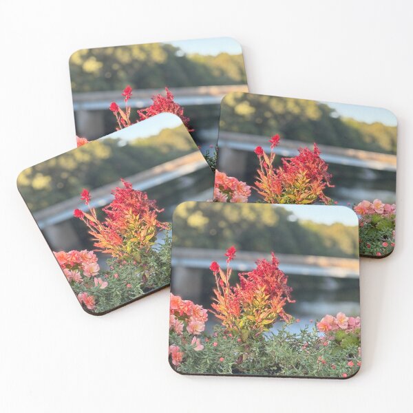 Item preview, Red flowers on a bridge designed and sold by Fox in the Willows.