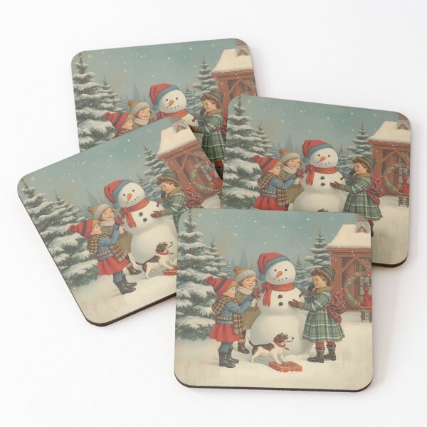 Item preview, Vintage Winter Scene with Kids Building a Snowman designed and sold by becky207.