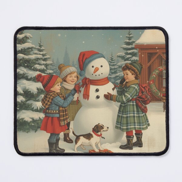 Item preview, Vintage Winter Scene with Kids Building a Snowman designed and sold by becky207.