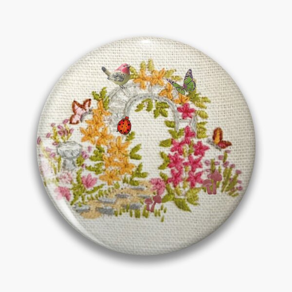 Item preview, Spring Archway Floral Decal Faux Crewel Embroidery  designed and sold by Licorice Moon.