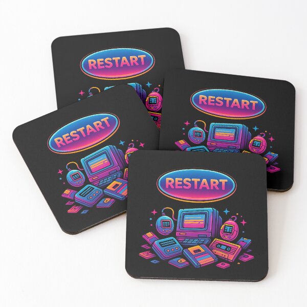 Item preview, Rebooting the 90s – Retro Tech Restart Button with Tamagotchi, Floppy Disks & Neon Vaporwave designed and sold by AddictiveDesign.