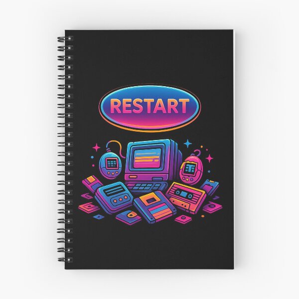 Item preview, Rebooting the 90s – Retro Tech Restart Button with Tamagotchi, Floppy Disks & Neon Vaporwave designed and sold by AddictiveDesign.