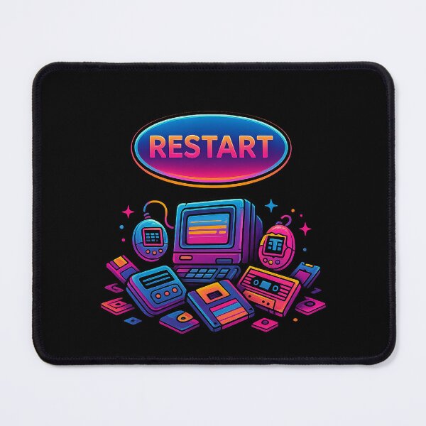 Item preview, Rebooting the 90s – Retro Tech Restart Button with Tamagotchi, Floppy Disks & Neon Vaporwave designed and sold by AddictiveDesign.