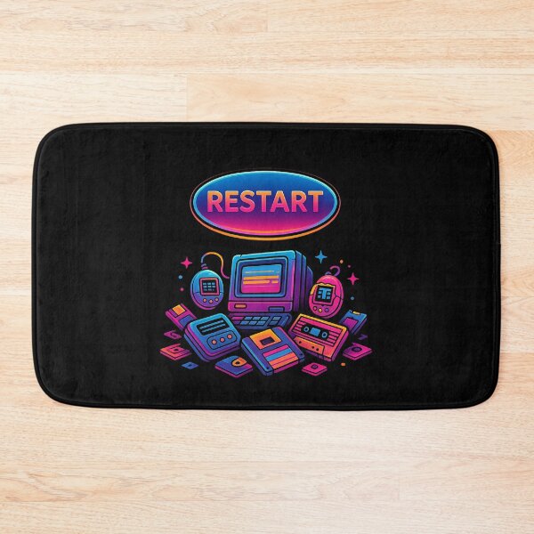 Item preview, Rebooting the 90s – Retro Tech Restart Button with Tamagotchi, Floppy Disks & Neon Vaporwave designed and sold by AddictiveDesign.