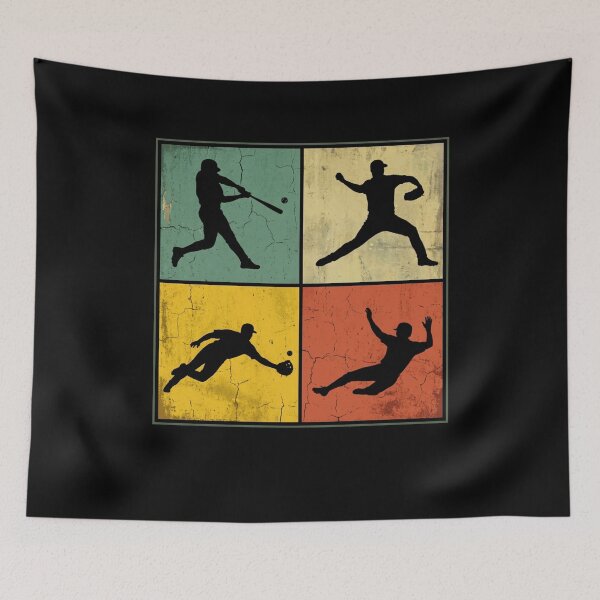Artikelvorschau, Baseball-Silhouetten Vintage-Baseballfan entworfen und verkauft von SofenArt.