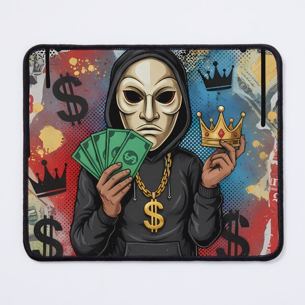 Item preview, Crowned Cash Street Art Poster – Gold Drip Graffiti Money Collage With Masked Figure And Crown designed and sold by Bored Elon.