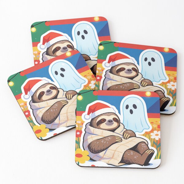 Item preview, Kawaii Sloth Wearing Santa Hat with Cute Ghost Art | Cozy Festive Winter Holiday Design designed and sold by Cherrydora.