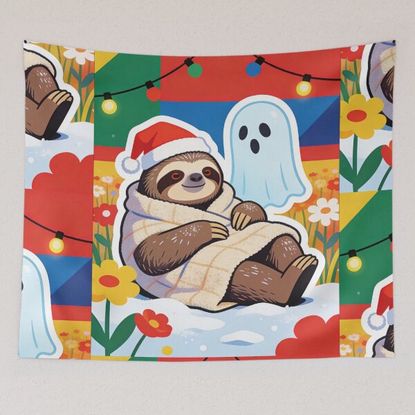 Item preview, Kawaii Sloth Wearing Santa Hat with Cute Ghost Art | Cozy Festive Winter Holiday Design designed and sold by Cherrydora.