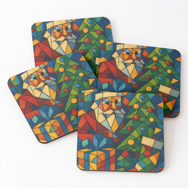Item preview, Geometric Stained Glass Santa Claus - Colorful Mosaic Christmas Tree designed and sold by Lyvion design.