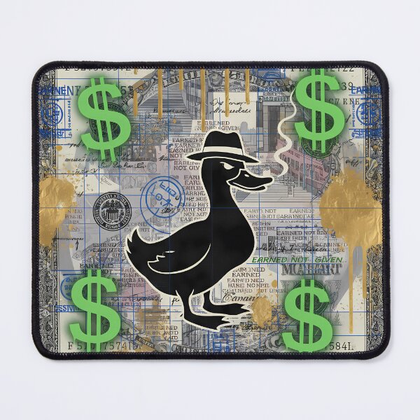Item preview, Earned Not Given Duck Money Blueprint Poster Noir Street Art Collage With Gold Drips And Green Dollar Signs designed and sold by Bored Elon.