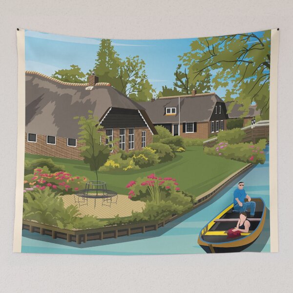 Item preview, Giethoorn Art Deco Travel Poster designed and sold by Amsterdam Experiences.