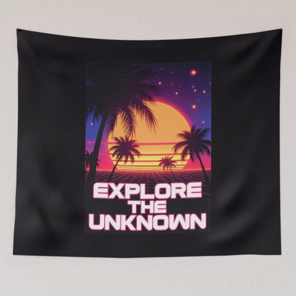 Item preview, Explore the Unknown Retro Sunset Design with Grid, Palms and Cosmic Adventure Vibes designed and sold by SplashTastic.