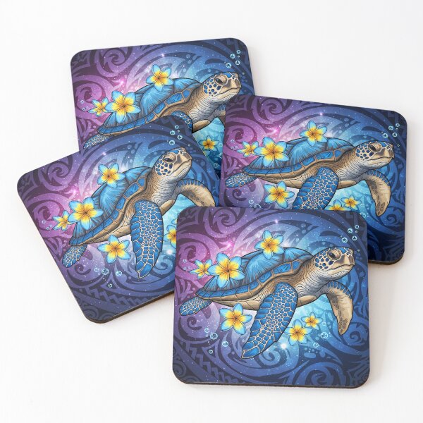 Item preview, Cosmic Polynesian Sea Turtle with Plumeria Flowers designed and sold by TheOneOff.