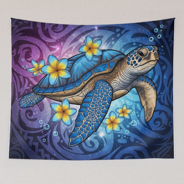 Item preview, Cosmic Polynesian Sea Turtle with Plumeria Flowers designed and sold by TheOneOff.