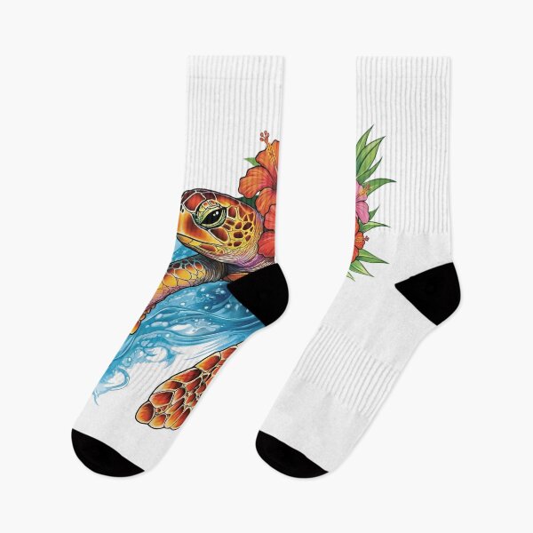 Item preview, Tropical Sea Turtle with Hibiscus Flowers & Waves Vector Art designed and sold by TheOneOff.