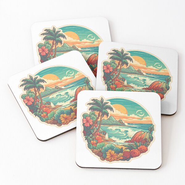 Item preview, Tropical Sunset Paradise Patch Sticker: Retro Hawaii Surf & Palm Tree Art designed and sold by TheOneOff.