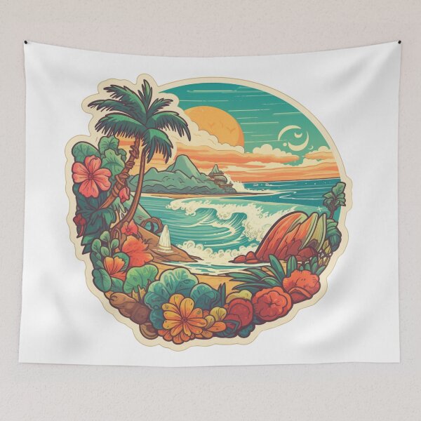 Item preview, Tropical Sunset Paradise Patch Sticker: Retro Hawaii Surf & Palm Tree Art designed and sold by TheOneOff.