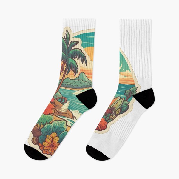 Item preview, Tropical Sunset Paradise Patch Sticker: Retro Hawaii Surf & Palm Tree Art designed and sold by TheOneOff.