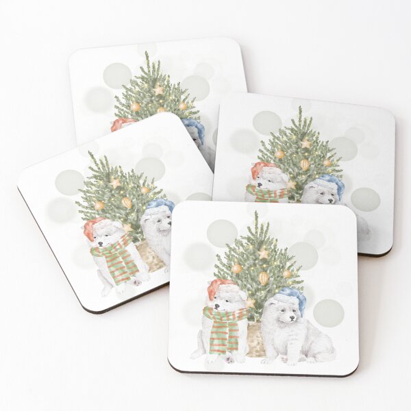 Item preview, White Dogs in Santa Hats with a Christmas Tree – Holiday Illustration designed and sold by iamKRUK.