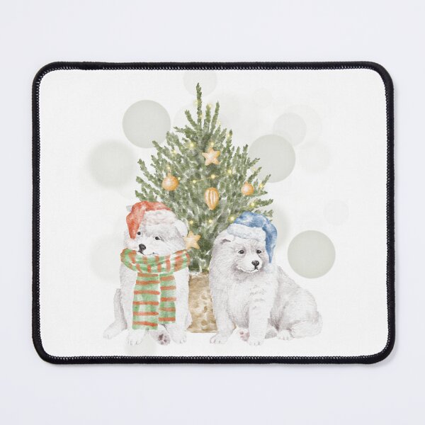 Item preview, White Dogs in Santa Hats with a Christmas Tree – Holiday Illustration designed and sold by iamKRUK.