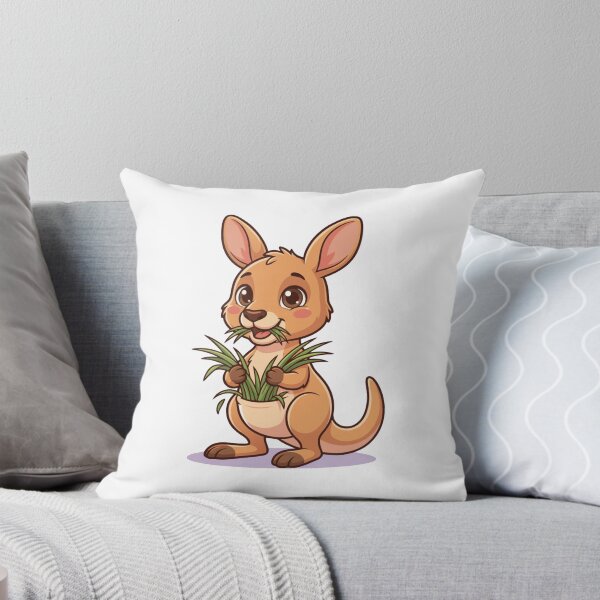 Item preview, Cute Kawaii Kangaroo Eating Grass | Adorable Cartoon Kangaroo Art designed and sold by Royalsticker.