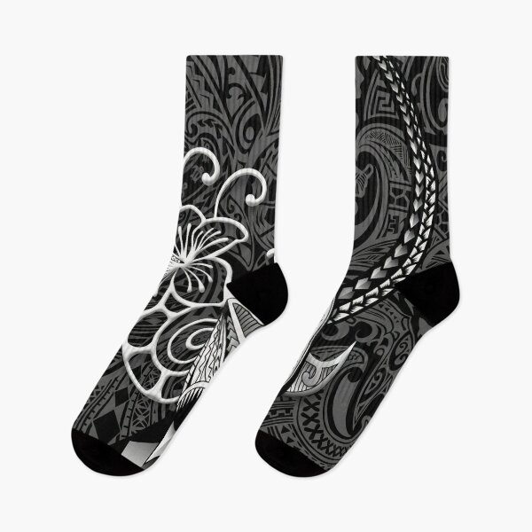 Item preview, Polynesian Tribal Shark & Hibiscus Flower - Black and White Tattoo Style designed and sold by TheOneOff.