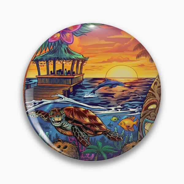 Item preview, Vintage Tropical Tiki Sunset - Sea Turtle & Island Vibes designed and sold by TheOneOff.
