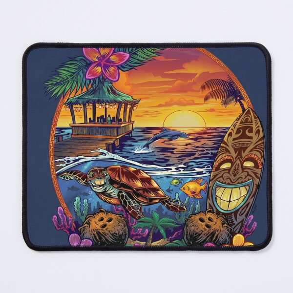 Item preview, Vintage Tropical Tiki Sunset - Sea Turtle & Island Vibes designed and sold by TheOneOff.