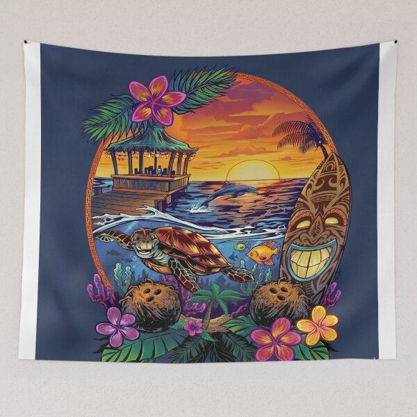 Item preview, Vintage Tropical Tiki Sunset - Sea Turtle & Island Vibes designed and sold by TheOneOff.