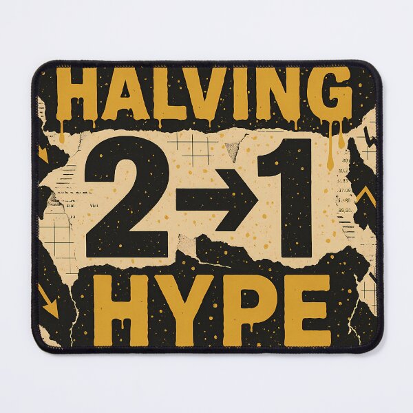 Item preview, Halving Hype 2→1 Graffiti Poster – Crypto Market Countdown Typography with Bear Charts and Gold Drip Street Art designed and sold by Bored Elon.