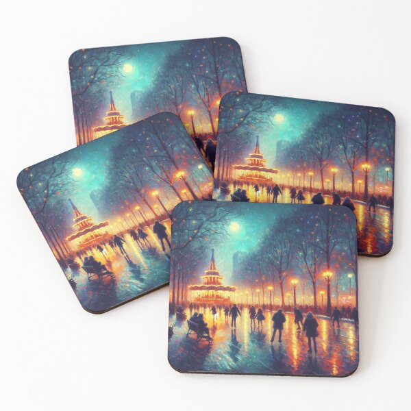 Item preview, Romantic Skating – Winter Park Holiday Night Scene designed and sold by denip.