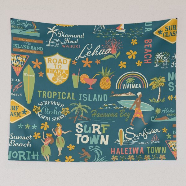 Item preview, Vintage Surf Town Hawaii - Retro Tropical Pattern designed and sold by TheOneOff.