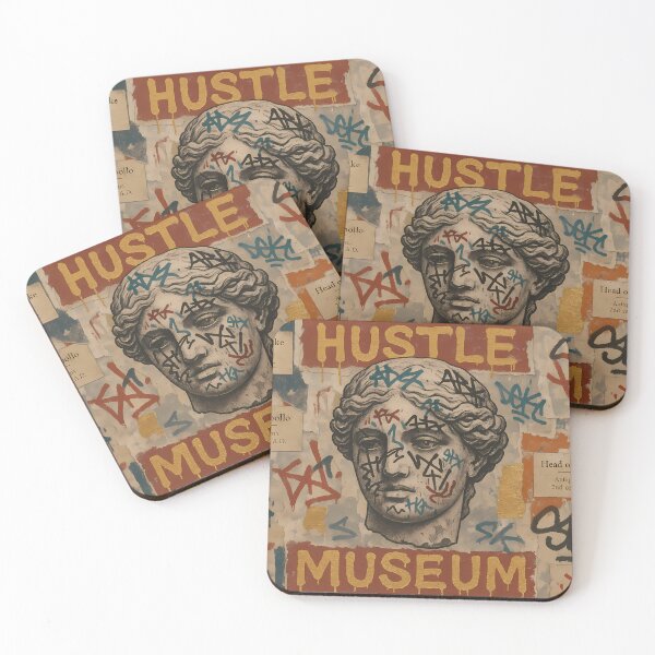 Item preview, Hustle Museum Graffiti Collage Poster – Classical Statue Head Street Art with Gold Drip Typography designed and sold by Bored Elon.