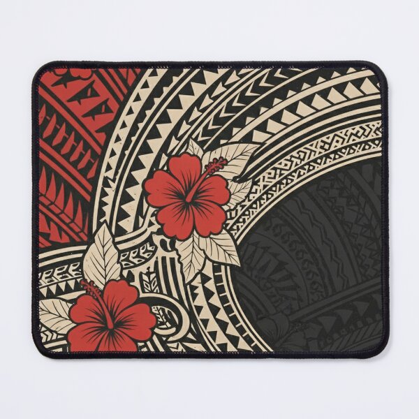 Item preview, Seamless Polynesian Tribal Pattern: Red Hibiscus on Black & Cream Geometric Background. designed and sold by TheOneOff.