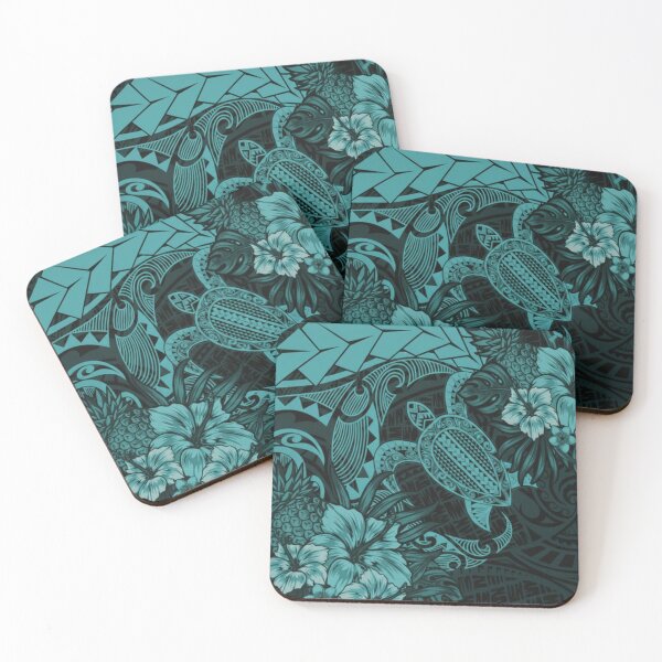 Item preview, Blue-Green Hawaiian Tribal Art: Intricate Turtle & Pineapple Illustration designed and sold by TheOneOff.
