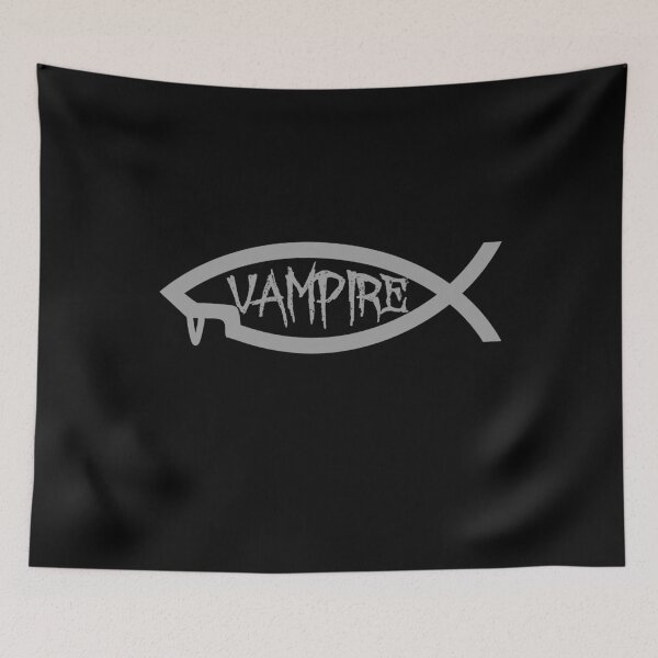 Item preview, Funny Nerdy Vampire Fish Symbol Gray Text designed and sold by MathWare MathClips.