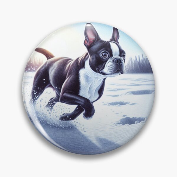 Item preview, Boston Terrier Playing in Snow – Winter Pet Joy Illustration designed and sold by denip.