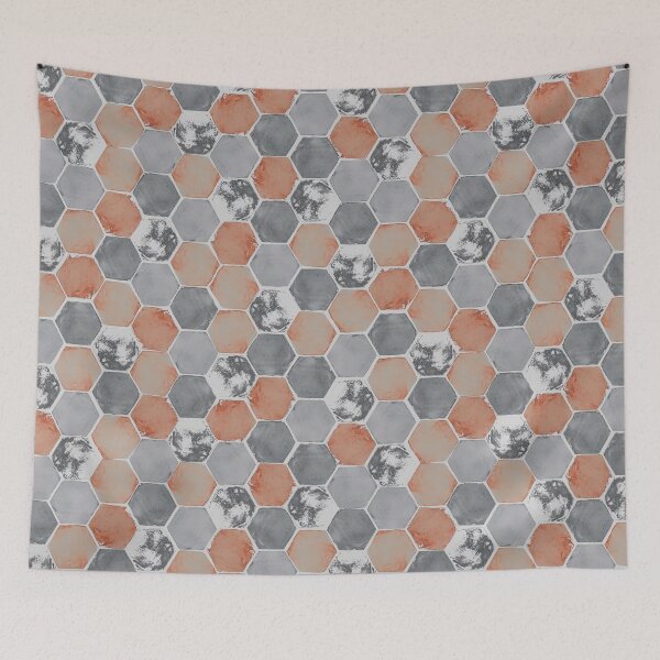 Item preview, Hexagon grid - Orange & Gray designed and sold by Studio Variatio.