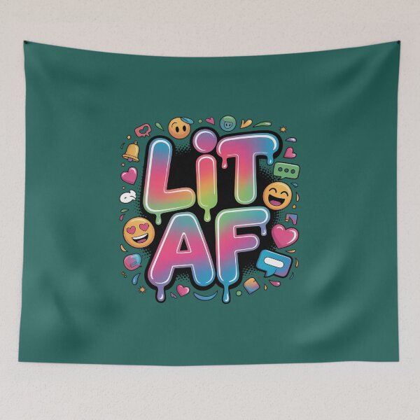 Item preview, "LIT AF" Rainbow Bubble Graffiti Tee – Trendy Social Media Art designed and sold by InkWeaveShop.