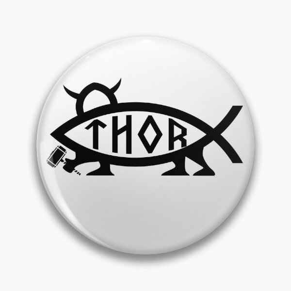 Artikelvorschau, Lustiges, nerdiges Thor-Fisch-Symbol aus der nordischen Mythologie, schwarzer Text entworfen und verkauft von MathWare MathClips.