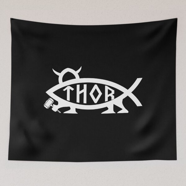 Item preview, Funny Nerdy Thor Fish Symbol Norse Mythology Fan White Text designed and sold by MathWare MathClips.