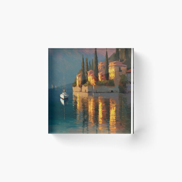 Item preview, Lake Como Sunset Reflections – Romantic Lakescape Wall Art designed and sold by AlexAtelier.