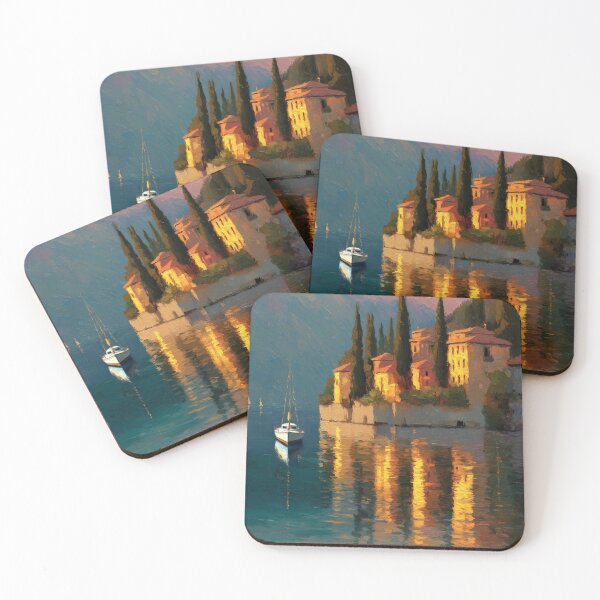 Item preview, Lake Como Sunset Reflections – Romantic Lakescape Wall Art designed and sold by AlexAtelier.