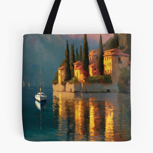 Item preview, Lake Como Sunset Reflections – Romantic Lakescape Wall Art designed and sold by AlexAtelier.