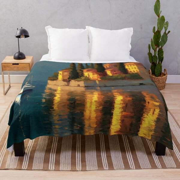 Item preview, Lake Como Sunset Reflections – Romantic Lakescape Wall Art designed and sold by AlexAtelier.